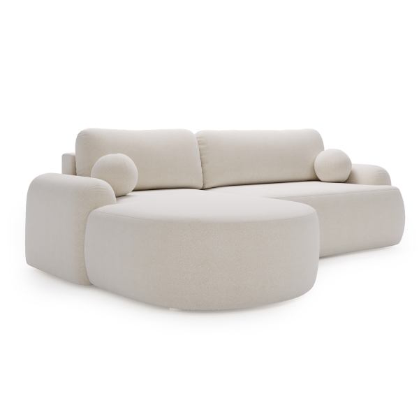 NAROŻNIK Z FUNKCJĄ SPANIA AGAT L DO SALONU W ŚMIETANKOWEJ TKANINIE - PÓŁPROFIL